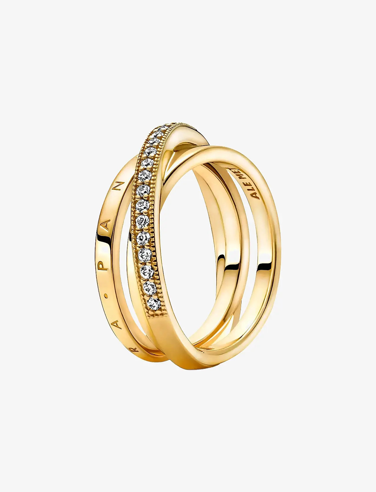 Pandora - Pandora logo 14k gold-plated ring with clear cubic zirconia - ringe - clear - 0