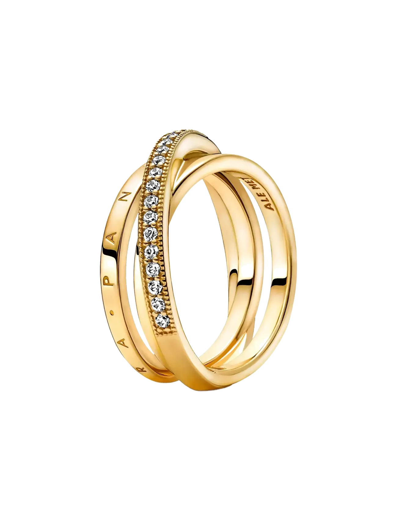 Pandora logo 14k gold-plated ring with clear cubic zirconia - CLEAR