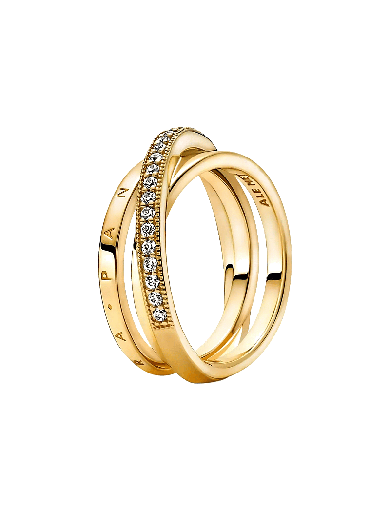 Pandora - Pandora logo 14k gold-plated ring with clear cubic zirconia - ringar - clear - 0