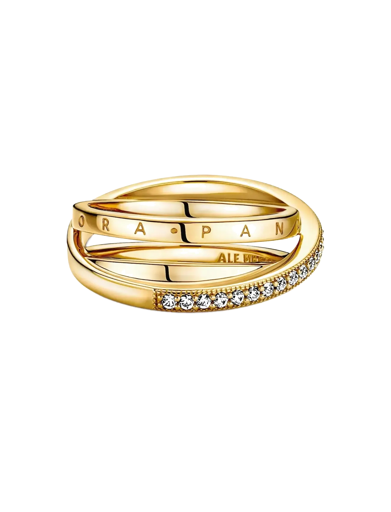 Pandora - Pandora logo 14k gold-plated ring with clear cubic zirconia - ringe - clear - 1
