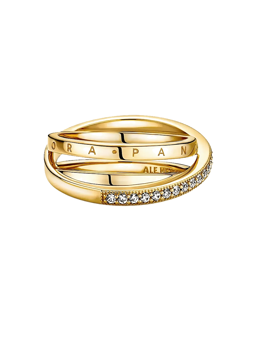 Pandora - Pandora logo 14k gold-plated ring with clear cubic zirconia - ringe - clear - 1