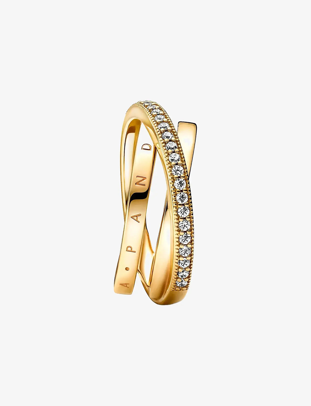 Pandora - Pandora logo 14k gold-plated ring with clear cubic zirconia - ringe - clear - 2
