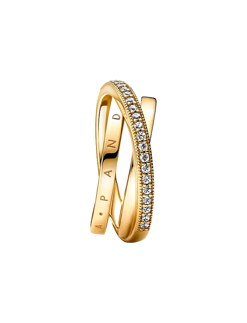 Pandora - Pandora logo 14k gold-plated ring with clear cubic zirconia - ringar - clear - 2