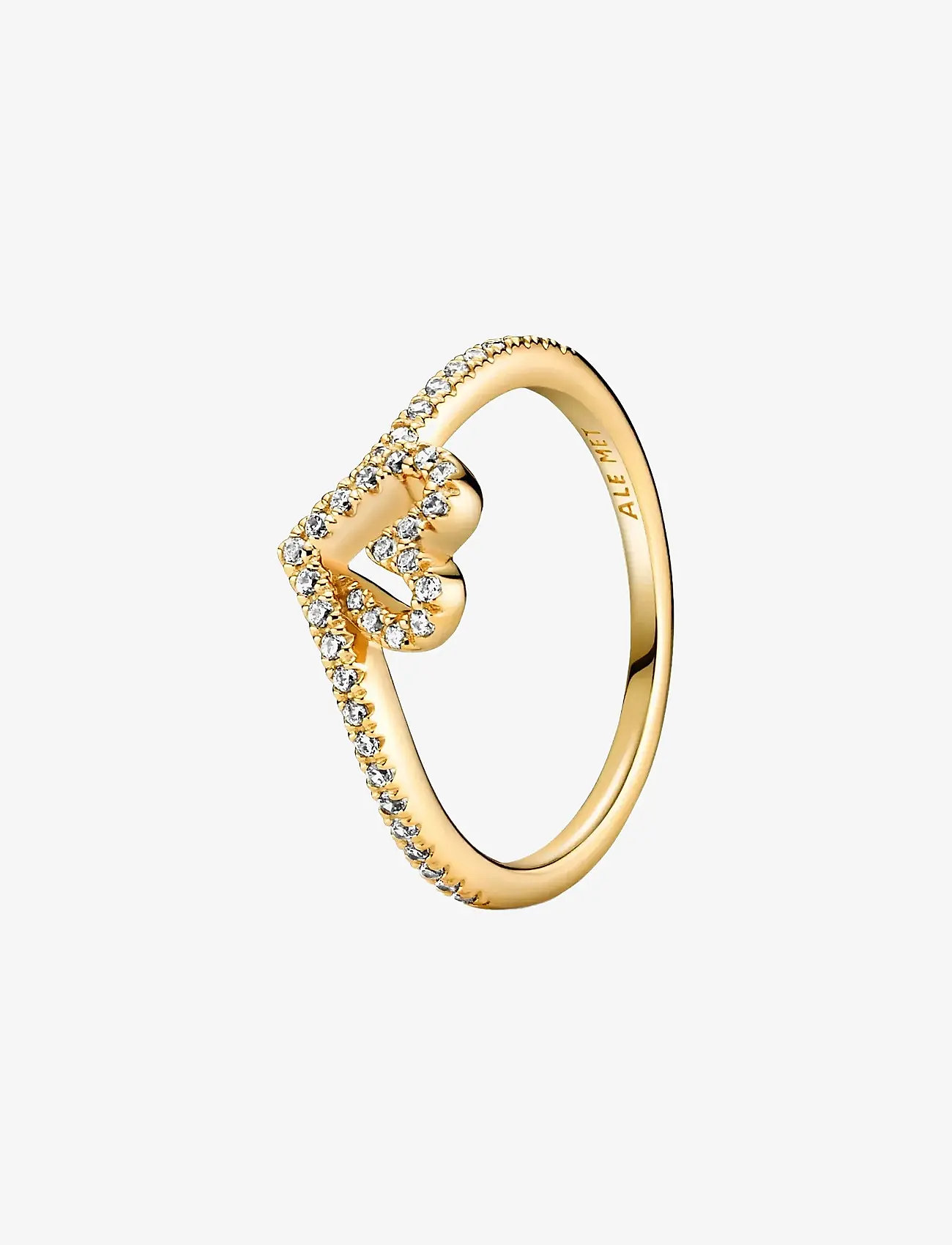 Pandora - Heart and wishbone 14k gold-plated ring with clear cubic zirconia - ringar - clear - 1