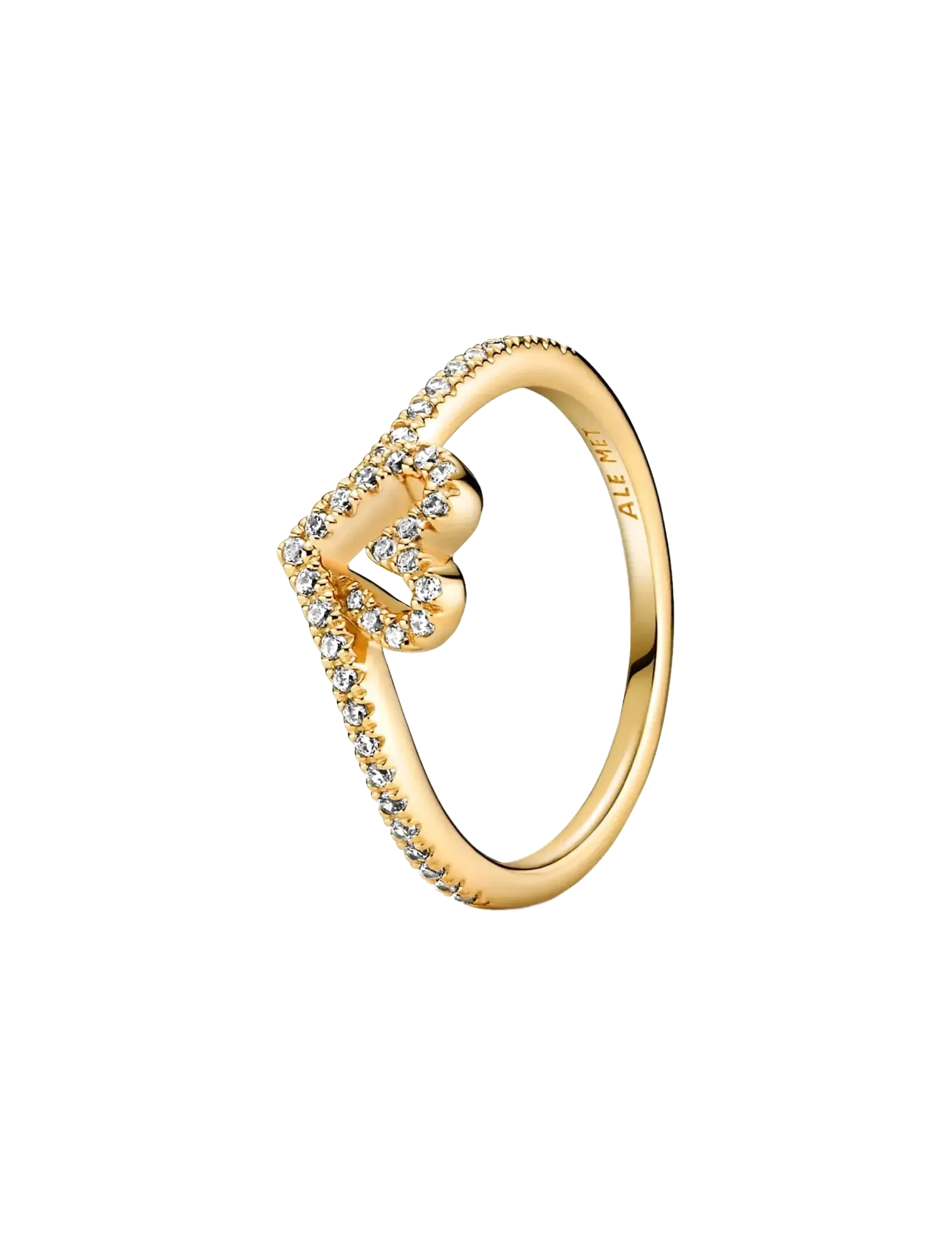 Pandora Heart and wishbone 14k gold-plated ring with clear cubic zirconia - Festtøj - CLEAR / undefined