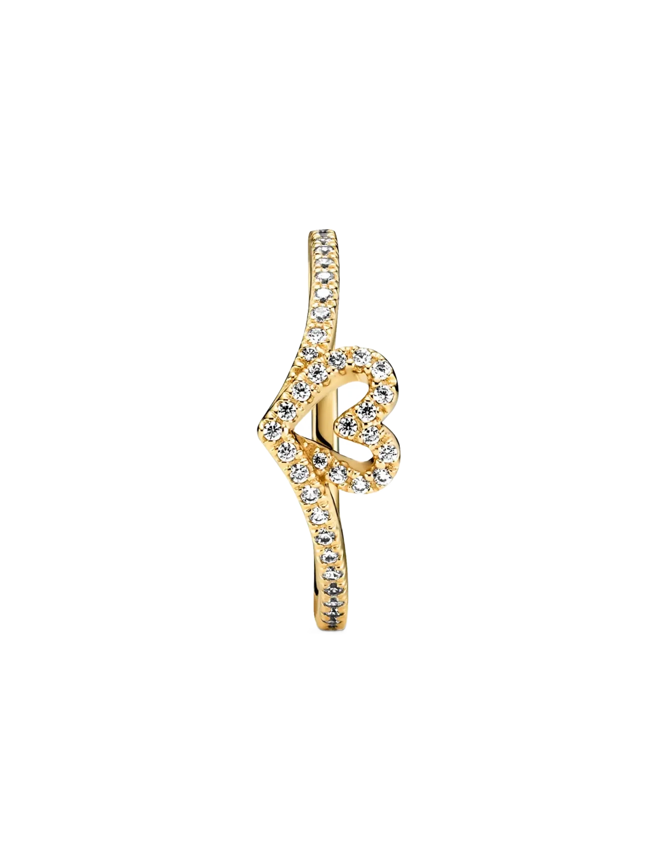 Pandora - Heart and wishbone 14k gold-plated ring with clear cubic zirconia - rings - clear - 2