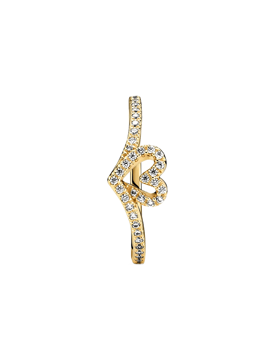 Pandora - Heart and wishbone 14k gold-plated ring with clear cubic zirconia - rings - clear - 2