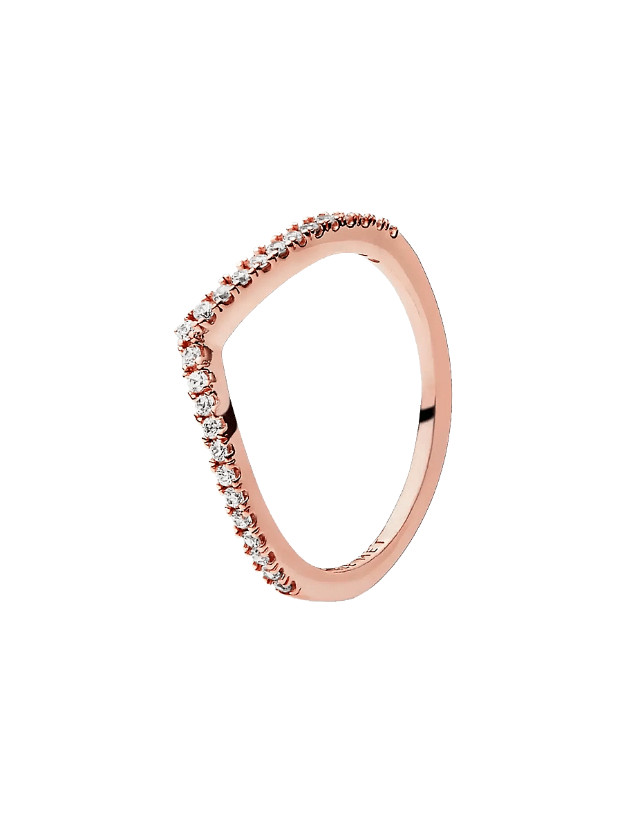 Pandora - Wishbone 14k rose gold-plated ring with clear cubic zirconia - ringe - clear - 1