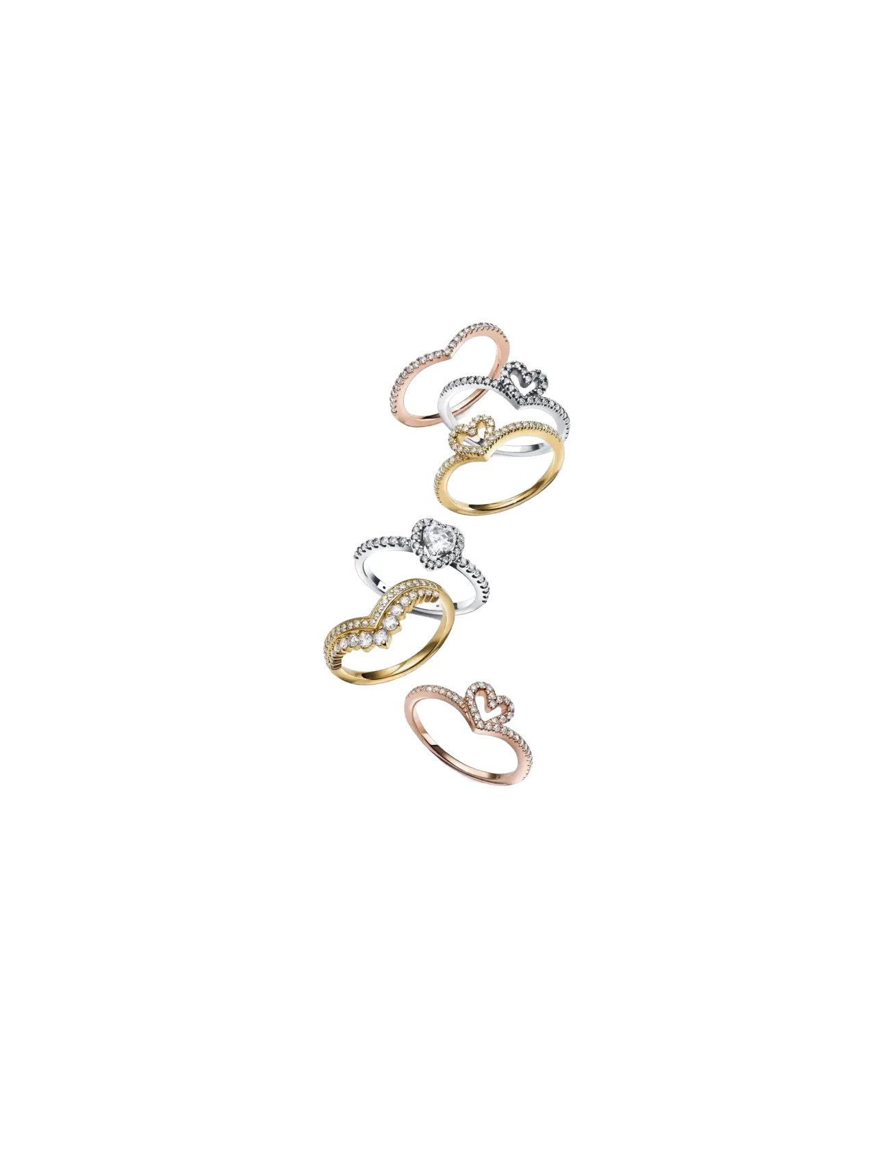 Pandora - Wishbone 14k rose gold-plated ring with clear cubic zirconia - ringe - clear - 2