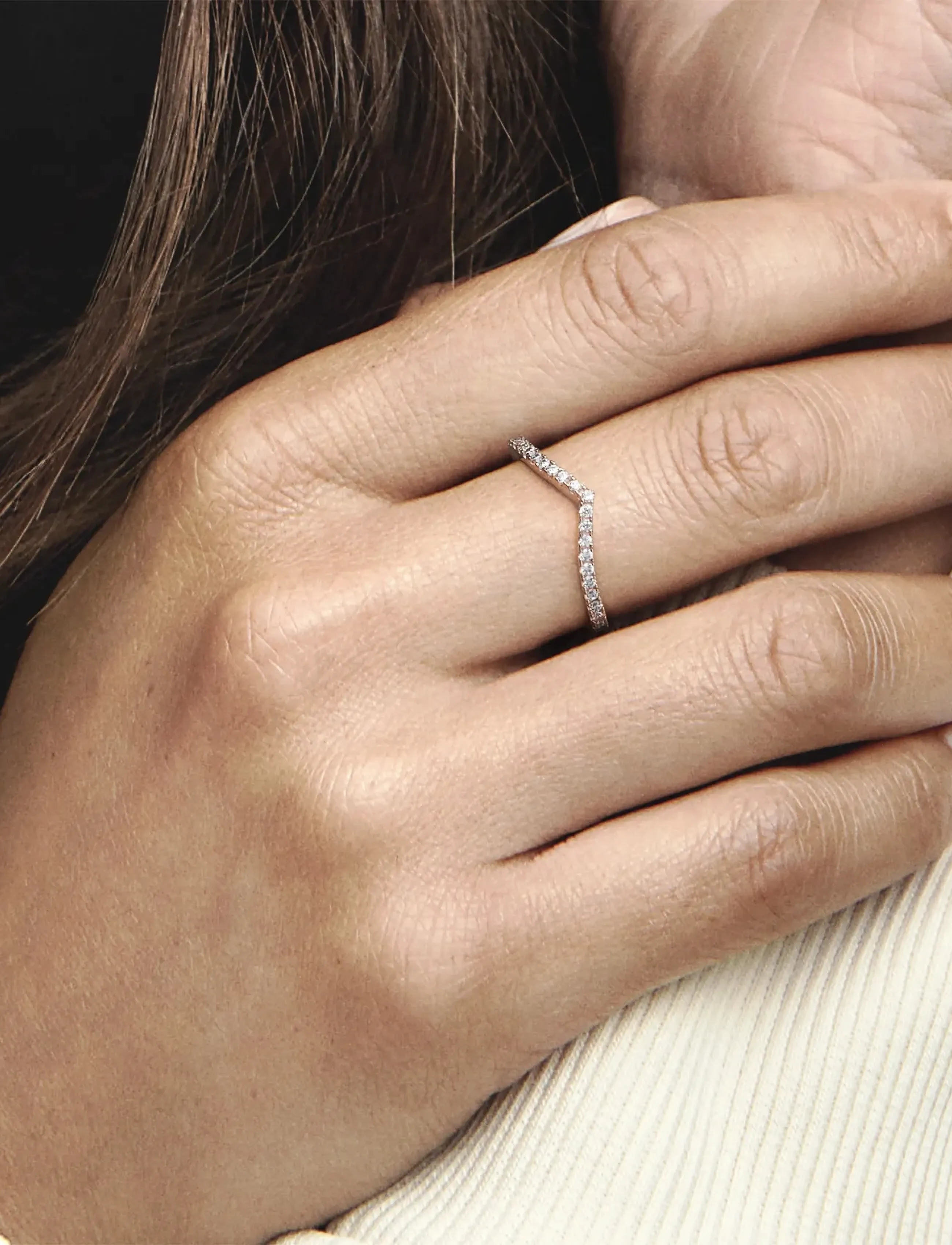 Pandora Wishbone 14K Rose Gold-Plated Ring With Clear Cubic Zirconia, 58, Jewellery, Rosa - Rings, Frauen