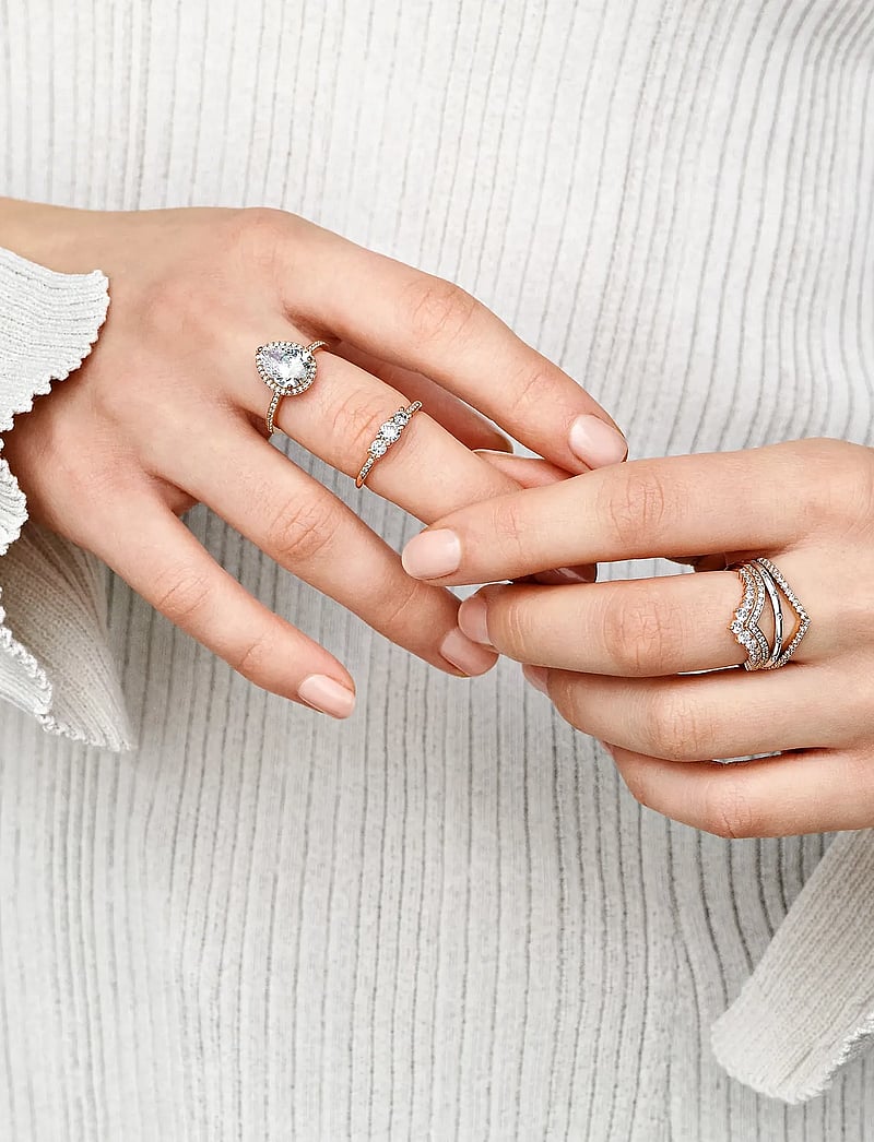 Pandora - Wishbone 14k rose gold-plated ring with clear cubic zirconia - ringar - clear - 3