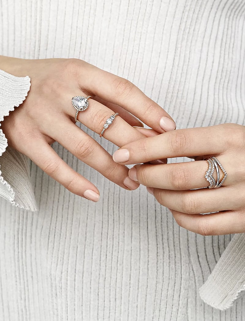 Pandora - Tiara wishbone 14k rose gold-plated ring with clear cubic zirconia - ringar - clear - 0