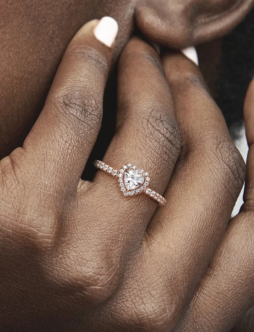 Pandora - Heart 14k rose gold-plated ring with clear cubic zirconia - sormukset - clear - 0