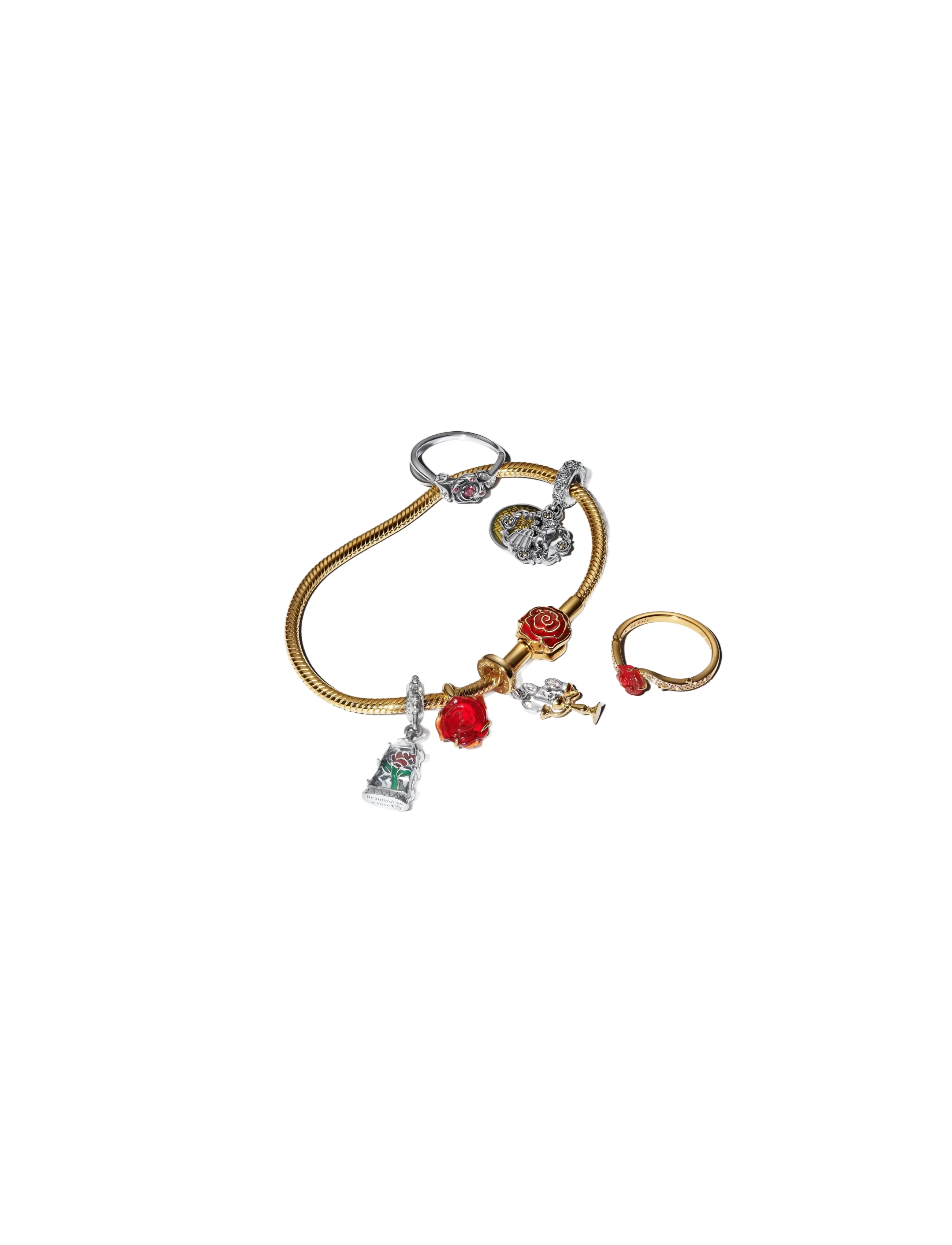 Pandora - Disney Beauty and the Beast rose sterling silver ring with red and clear cubic zirconia - bagues - red - 2