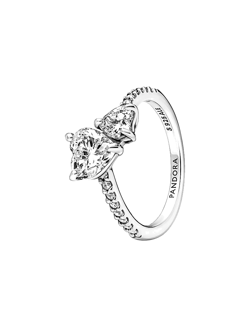 Pandora - Double heart sterling silver ring with clear cubic zirconia - ringar - clear - 1