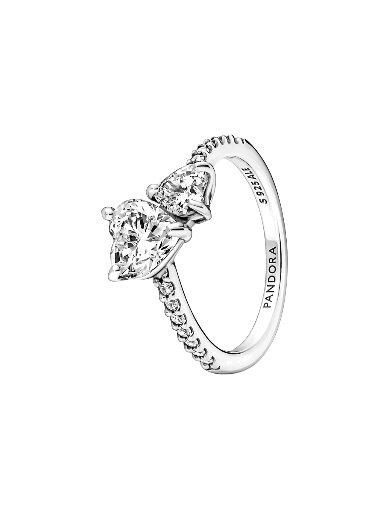 Pandora - Double heart sterling silver ring with clear cubic zirconia - bagues - clear - 1