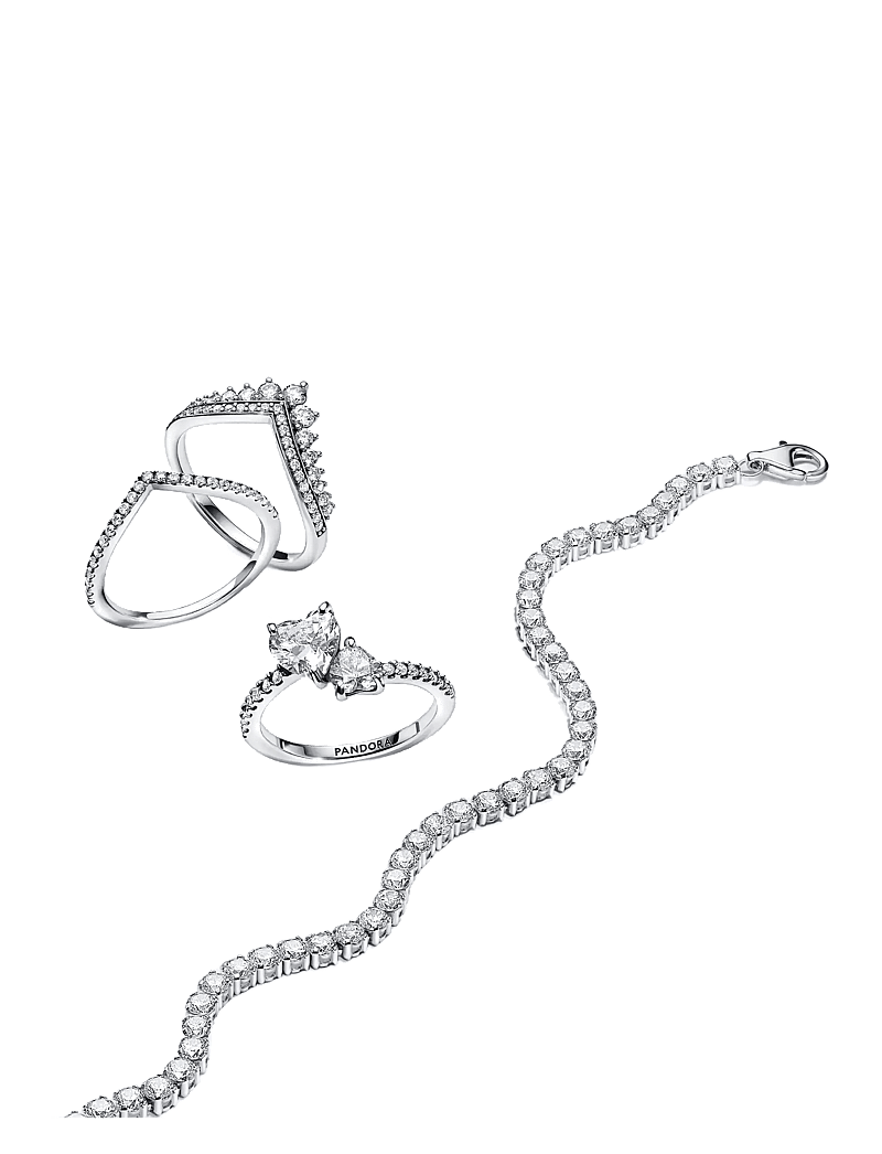 Pandora - Double heart sterling silver ring with clear cubic zirconia - ringar - clear - 2