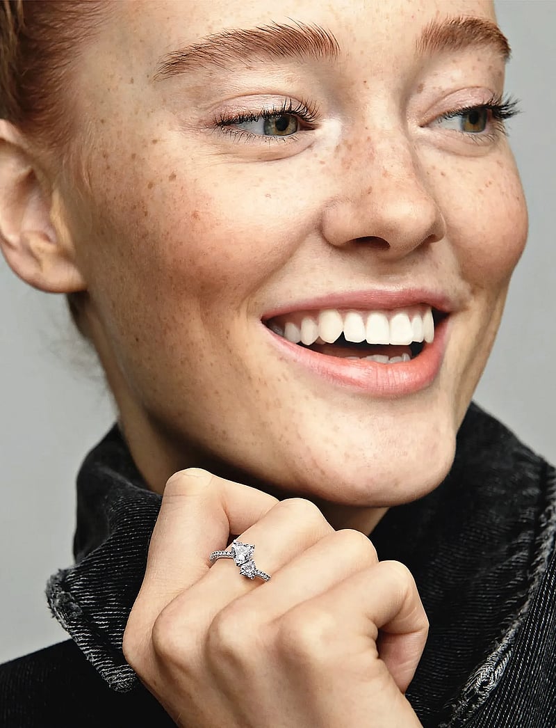 Pandora - Double heart sterling silver ring with clear cubic zirconia - ringar - clear - 0