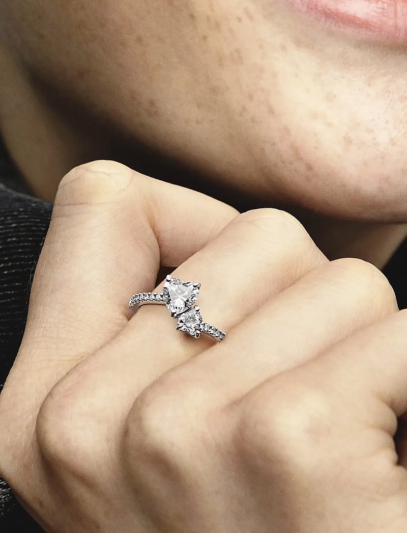 Pandora - Double heart sterling silver ring with clear cubic zirconia - ringar - clear - 3