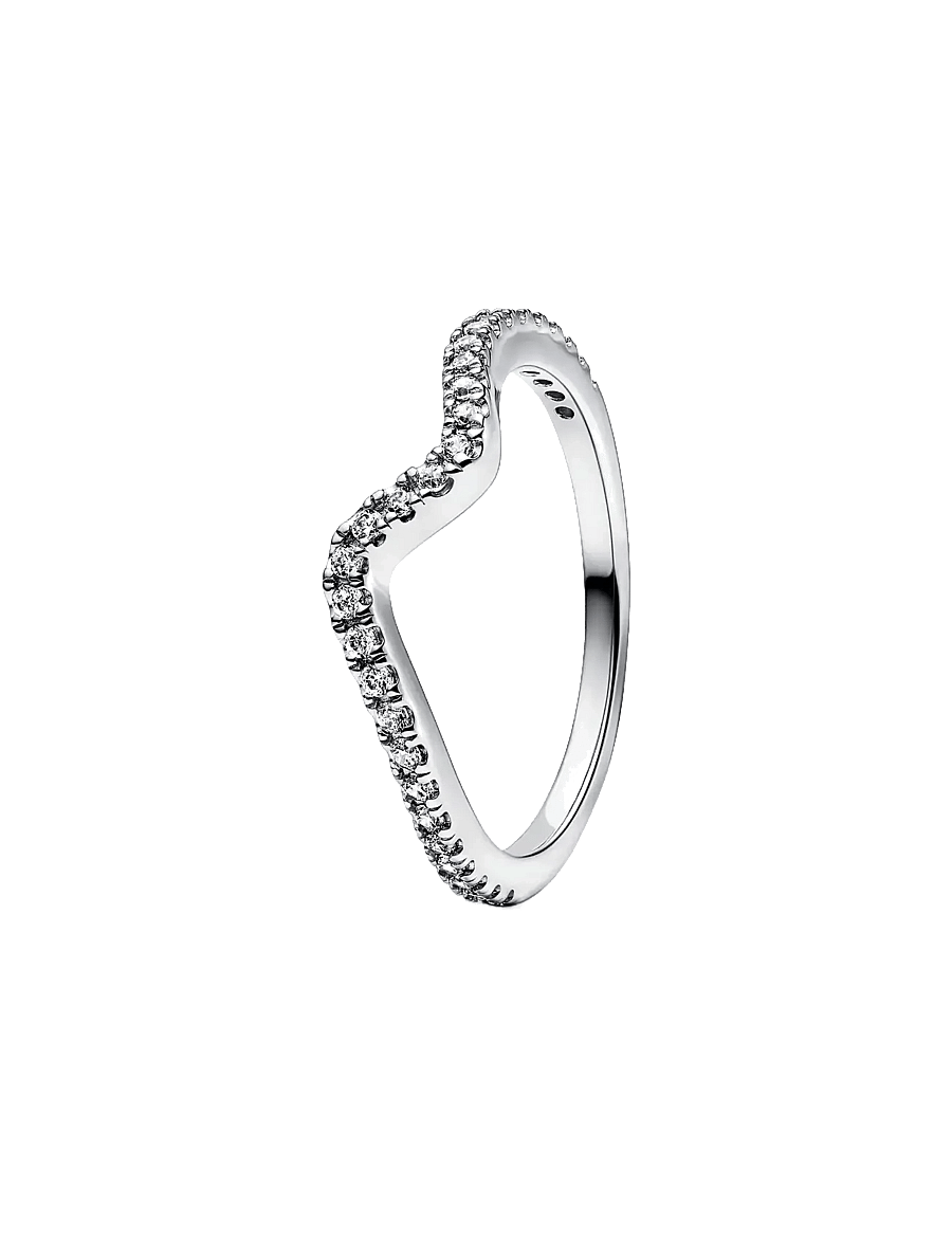 Pandora - Wave sterling silver ring with clear cubic zirconia - ringar - clear - 1