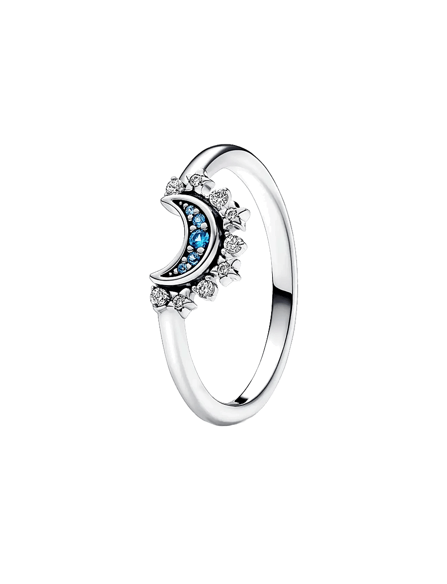 Pandora - Celestial moon sterling silver ring with night blue crystal and clear cubic zirconia - ringe - blue - 1