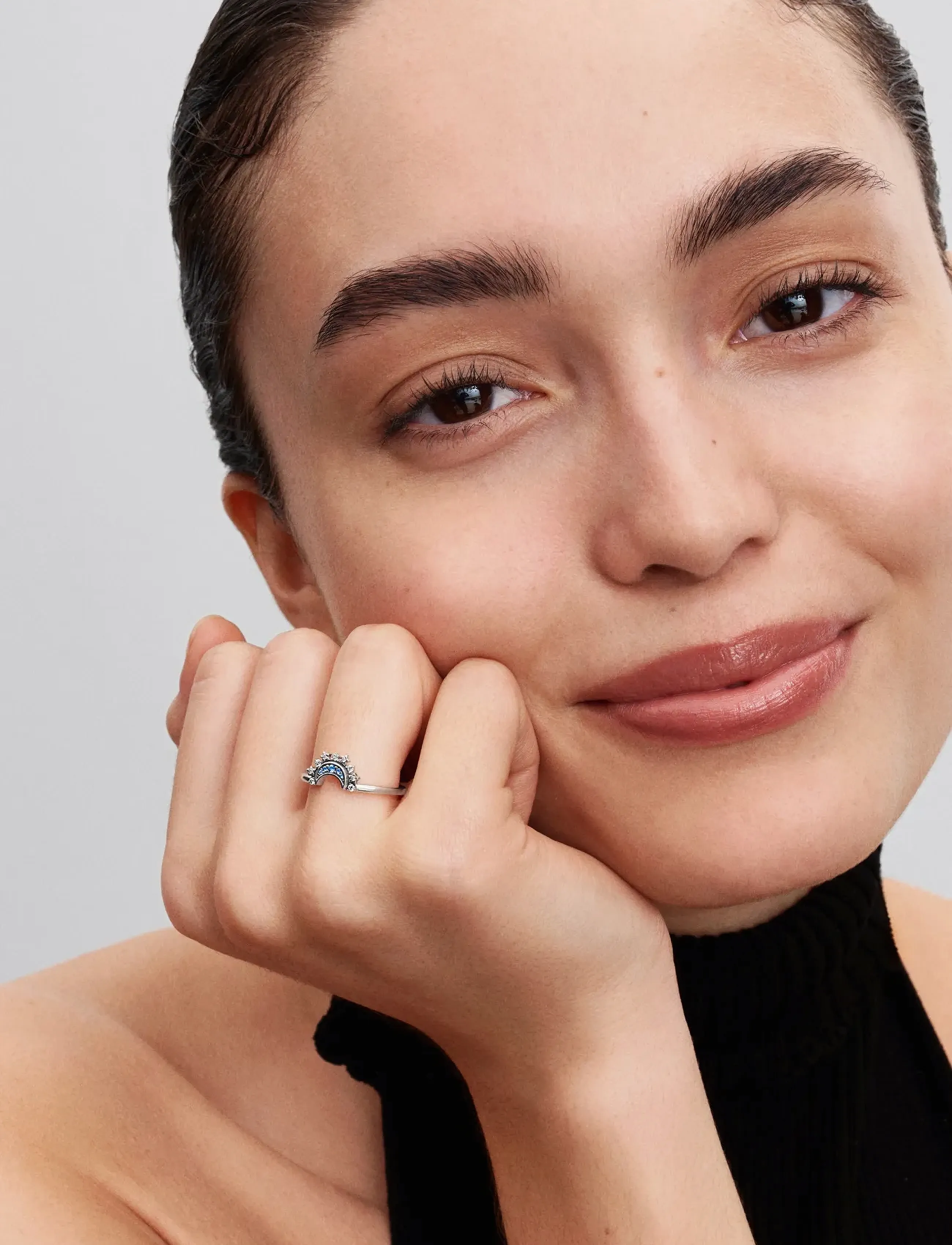 Pandora Celestial Moon Sterling Silver Ring With Night Blue Crystal And Clear Cubic Zirconia, 56, Jewellery, Silber - Rings, Frauen