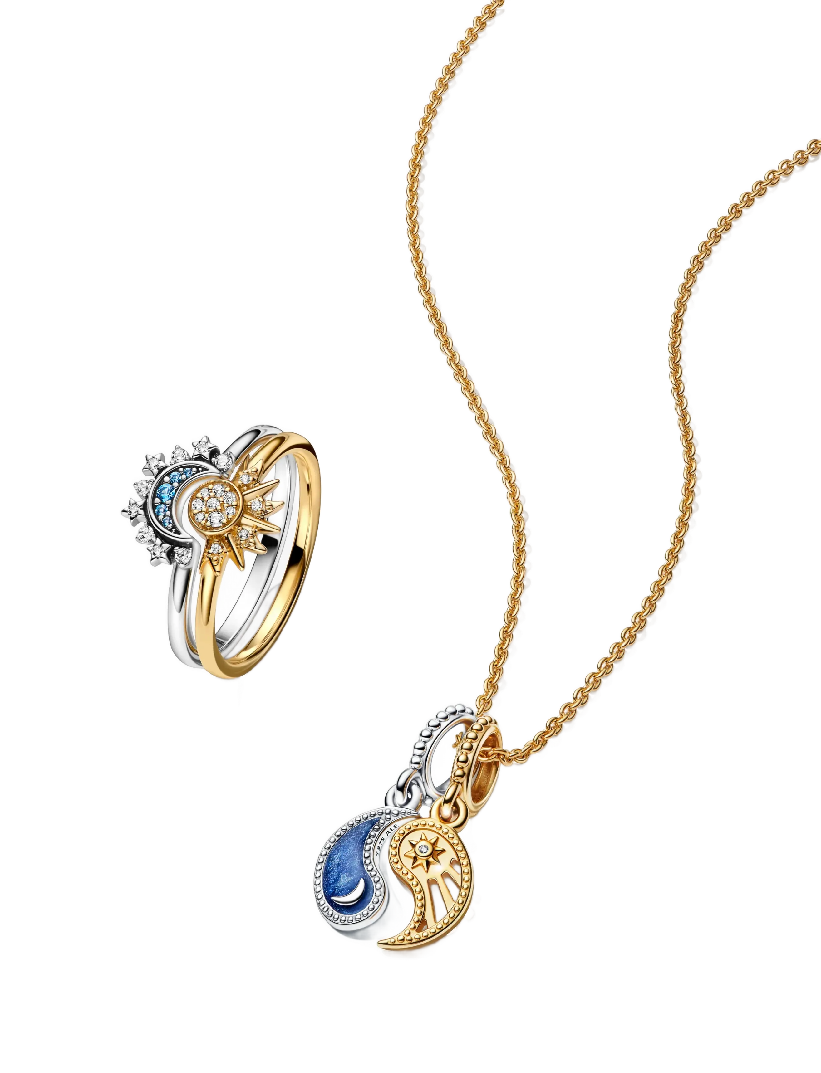 Pandora - Celestial moon sterling silver ring with night blue crystal and clear cubic zirconia - ringe - blue - 4