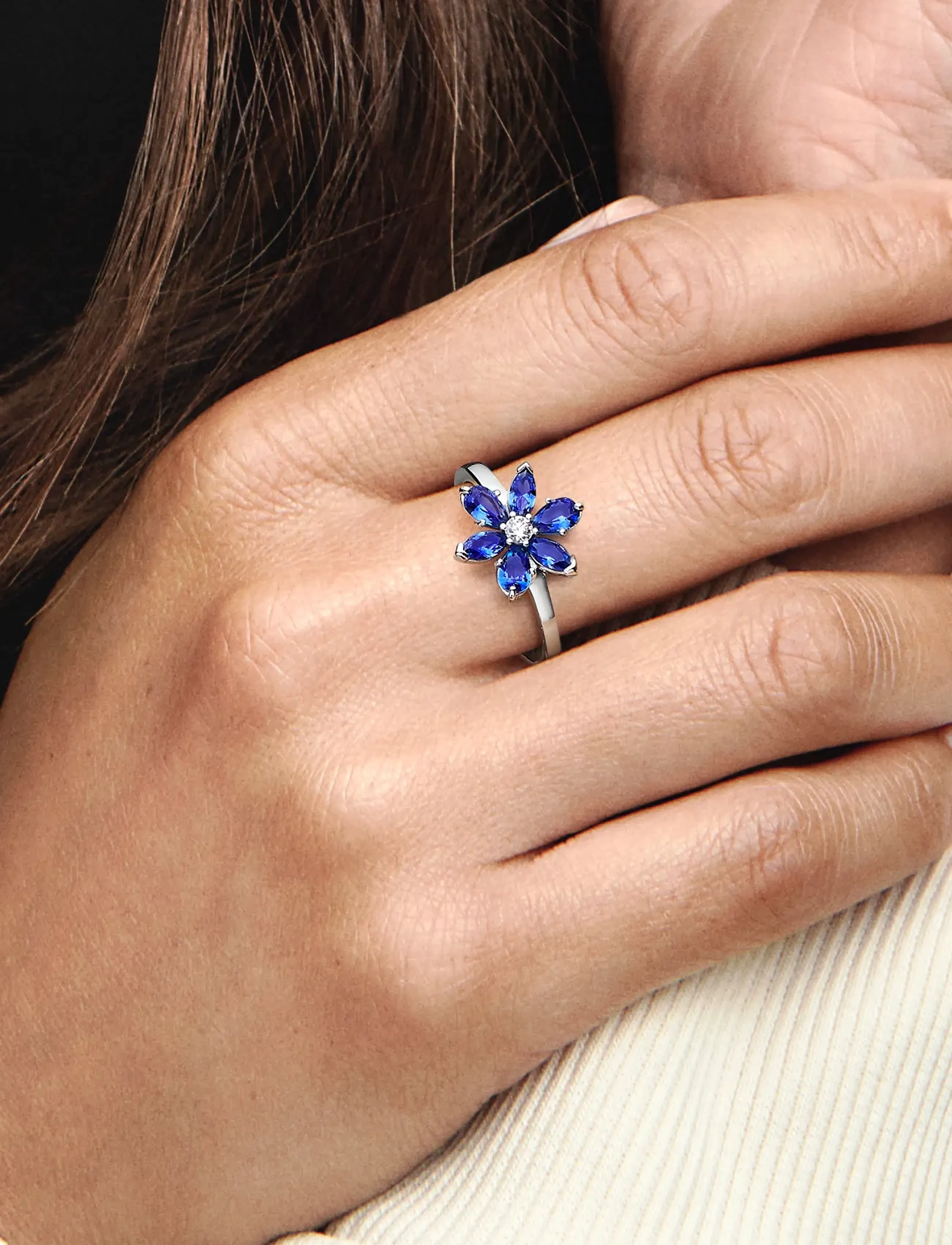 Pandora - Herbarium cluster sterling silver ring with princess blue crystal and clear cubic zirconia - ringe - blue - 2