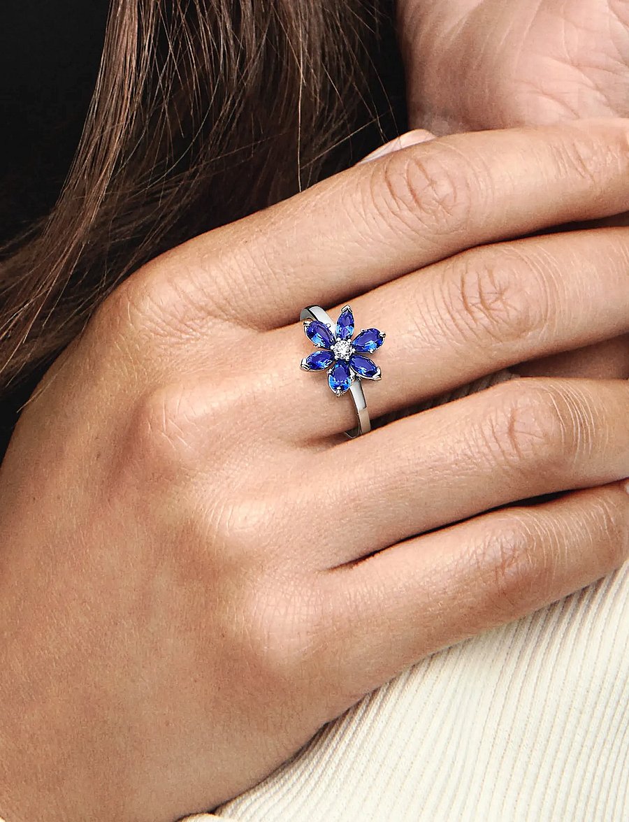 Pandora - Herbarium cluster sterling silver ring with princess blue crystal and clear cubic zirconia - ringe - blue - 2