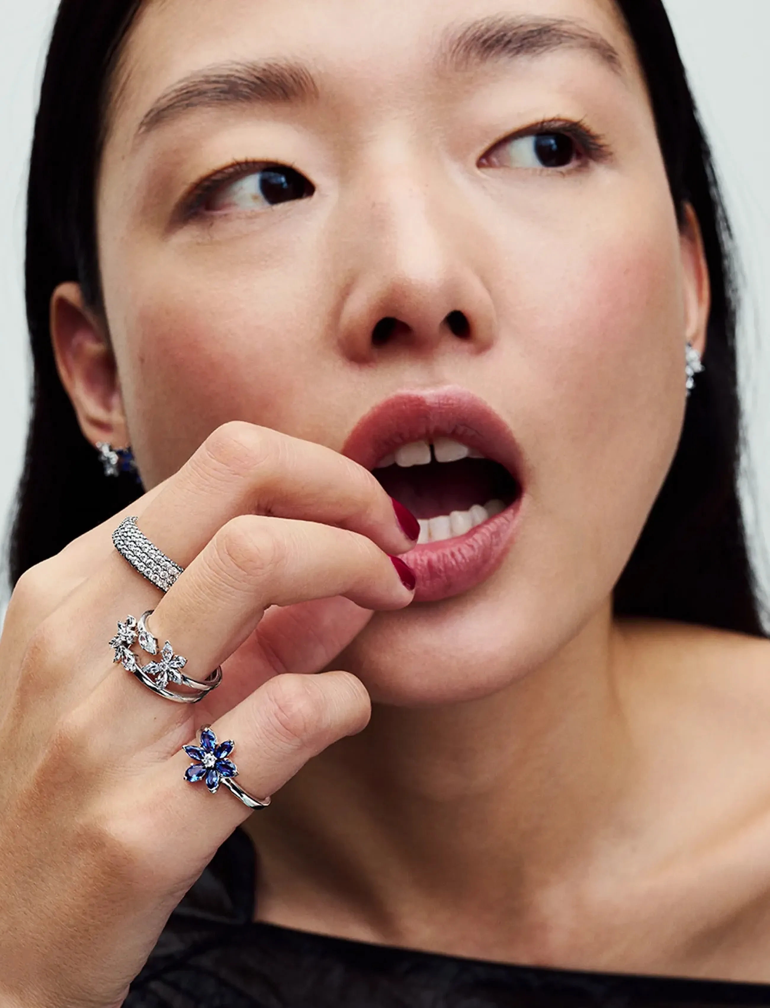 Pandora - Herbarium cluster sterling silver ring with princess blue crystal and clear cubic zirconia - ringe - blue - 3