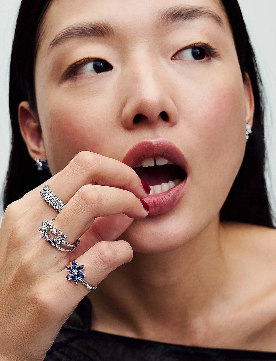 Pandora - Herbarium cluster sterling silver ring with princess blue crystal and clear cubic zirconia - ringe - blue - 3