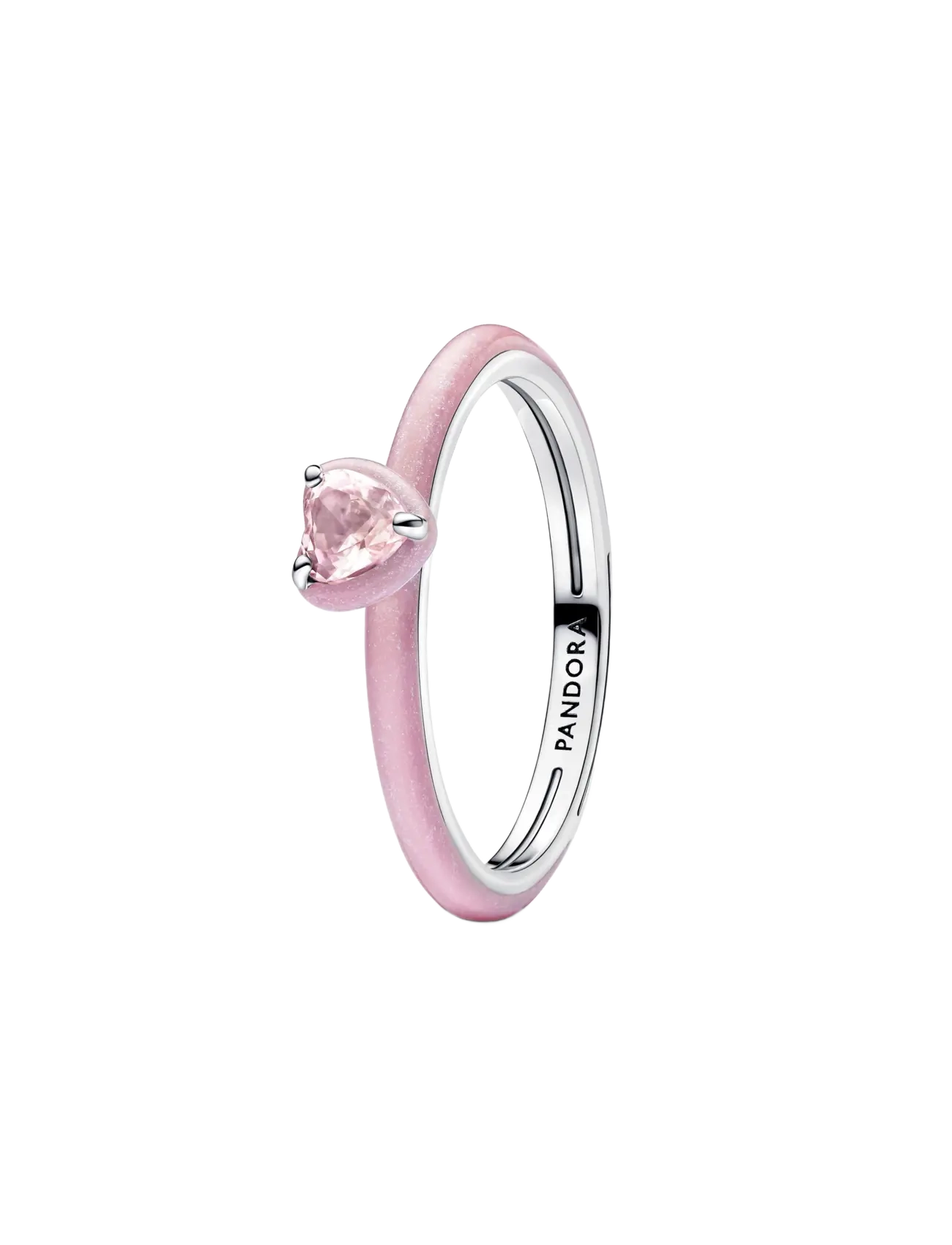 Heart sterling silver ring with orchid pink crystal and glittery pink enamel - PINK