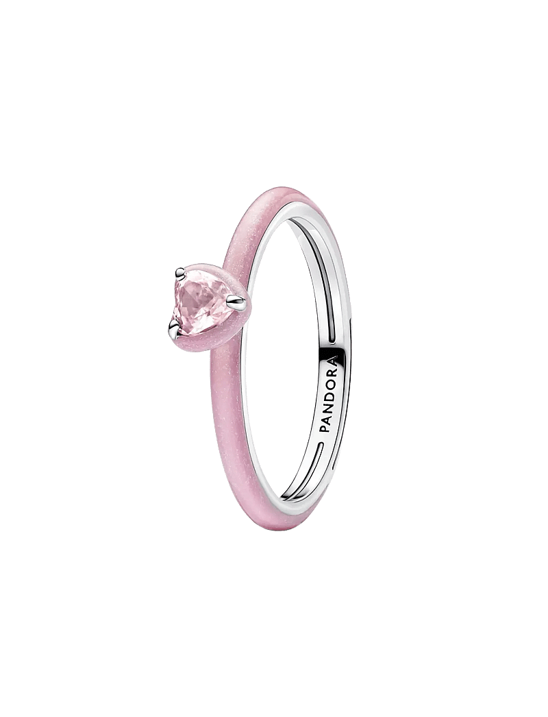 Pandora - Heart sterling silver ring with orchid pink crystal and glittery pink enamel - ringe - pink - 1