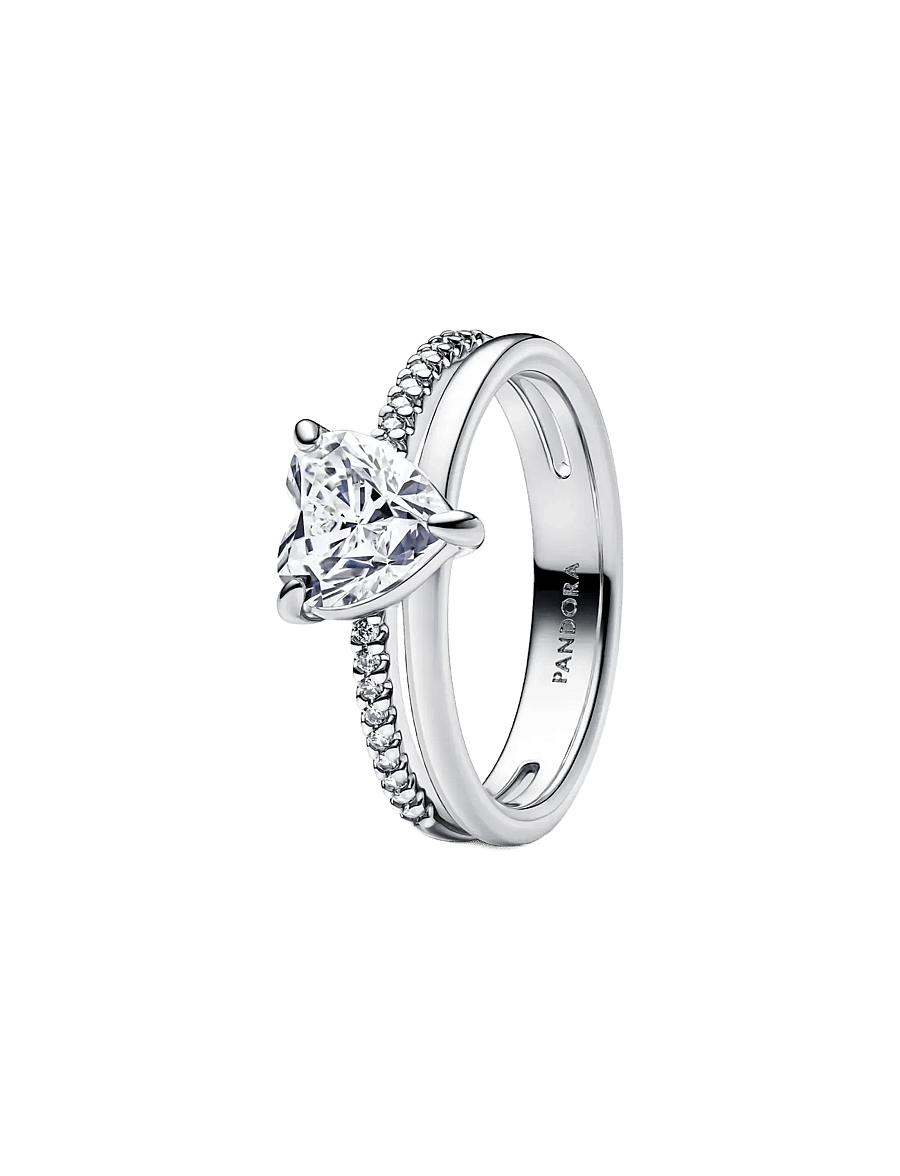 Pandora - Heart sterling silver ring with clear cubic zirconia - ringen - clear - 1