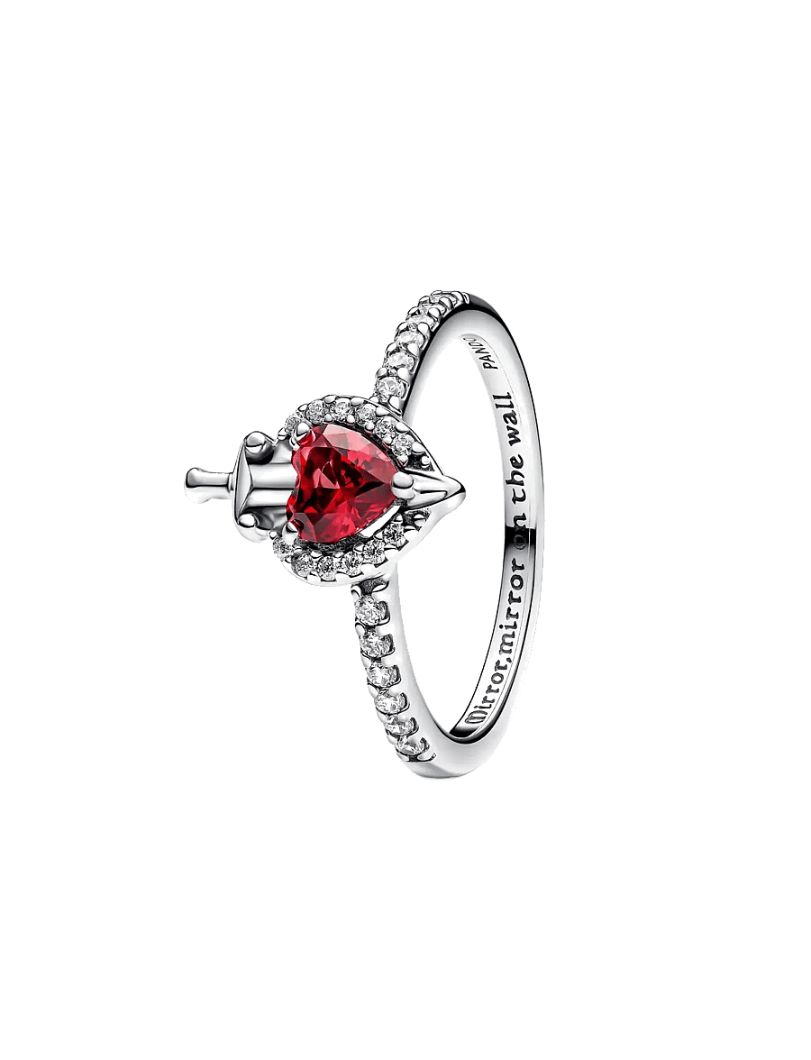 Pandora - Disney Villains Evil Queen sterling silver ring with fuchsia rose crystal and clear cubic zirconia - bagues - red - 1