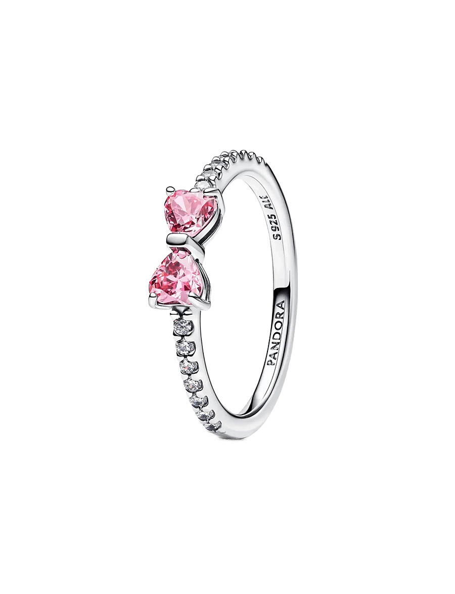 Pandora - Bow sterling silver ring with fancy pink and clear cubic zirconia - ringe - pink - 1