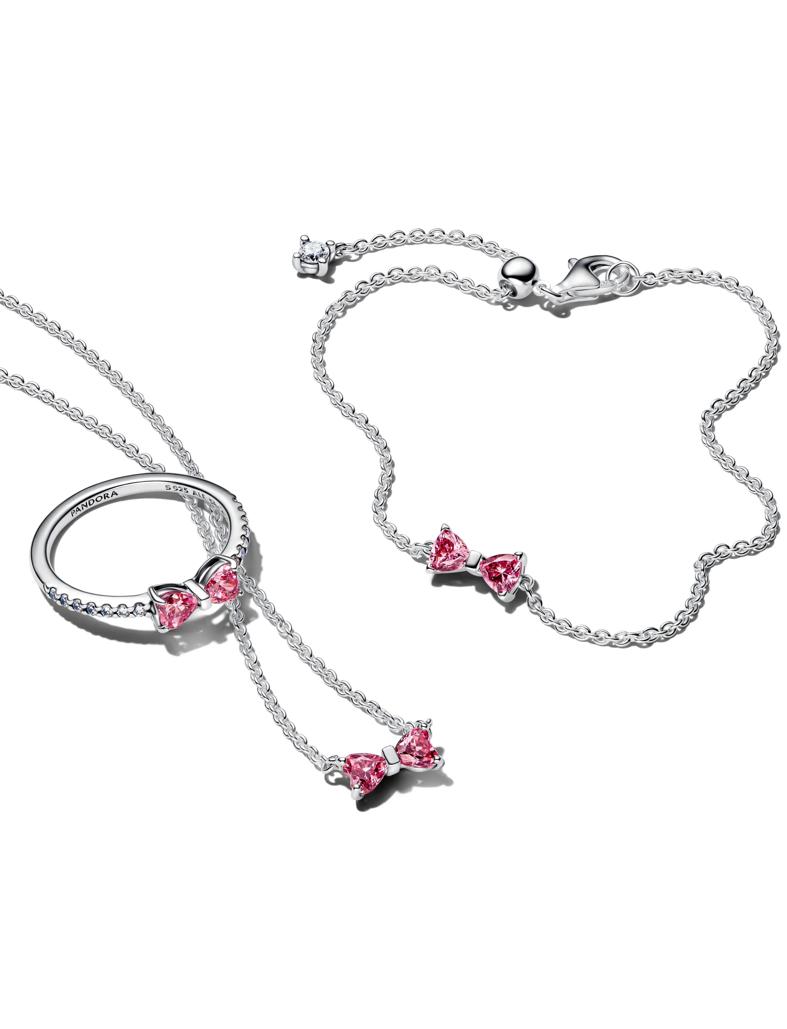 Pandora - Bow sterling silver ring with fancy pink and clear cubic zirconia - ringe - pink - 3