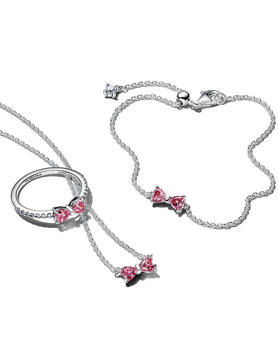 Pandora - Bow sterling silver ring with fancy pink and clear cubic zirconia - ringe - pink - 3