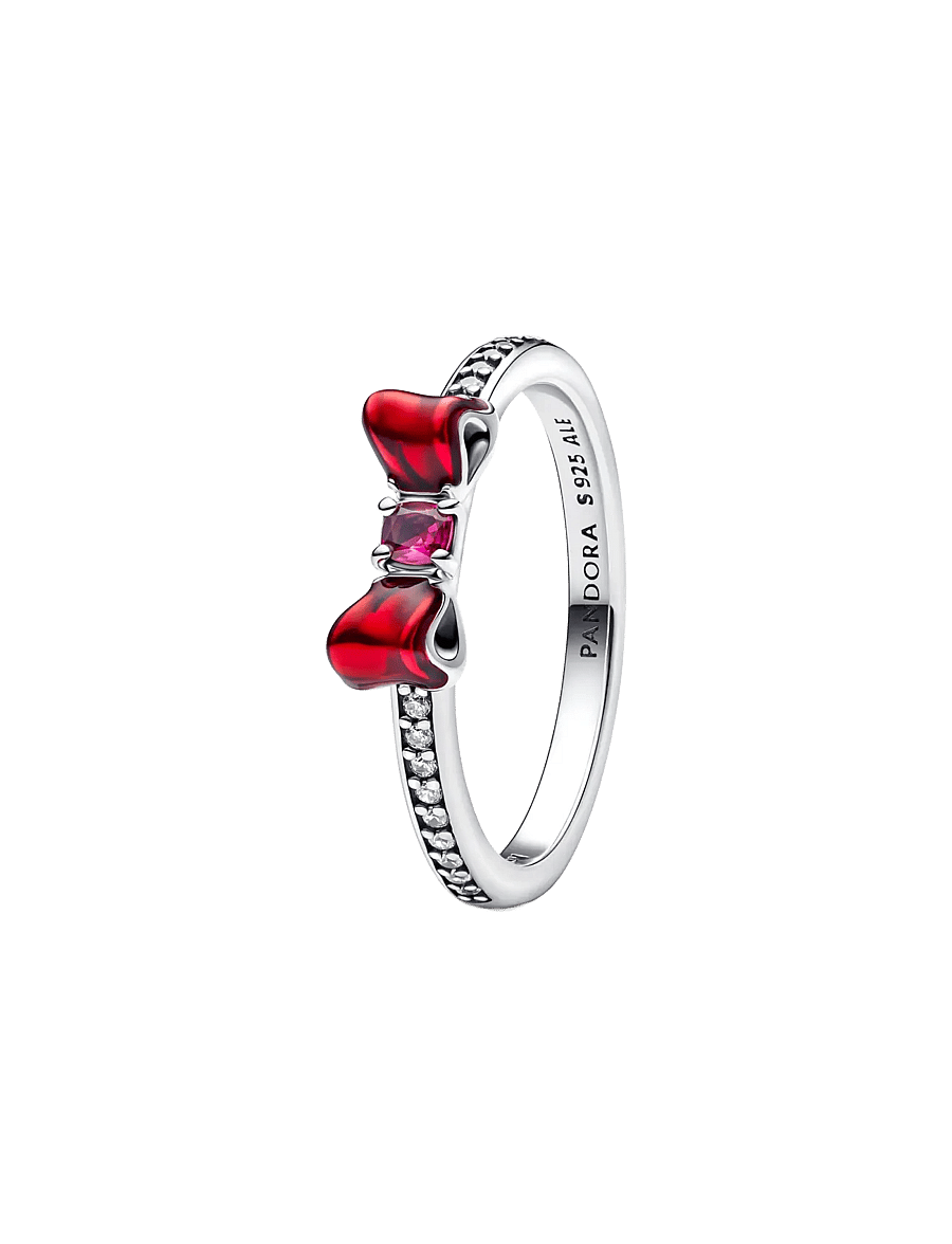 Pandora - Disney Snow White bow sterling silver ring with fuchsia rose crystal, clear cubic zirconia and red e - bagues - red - 1