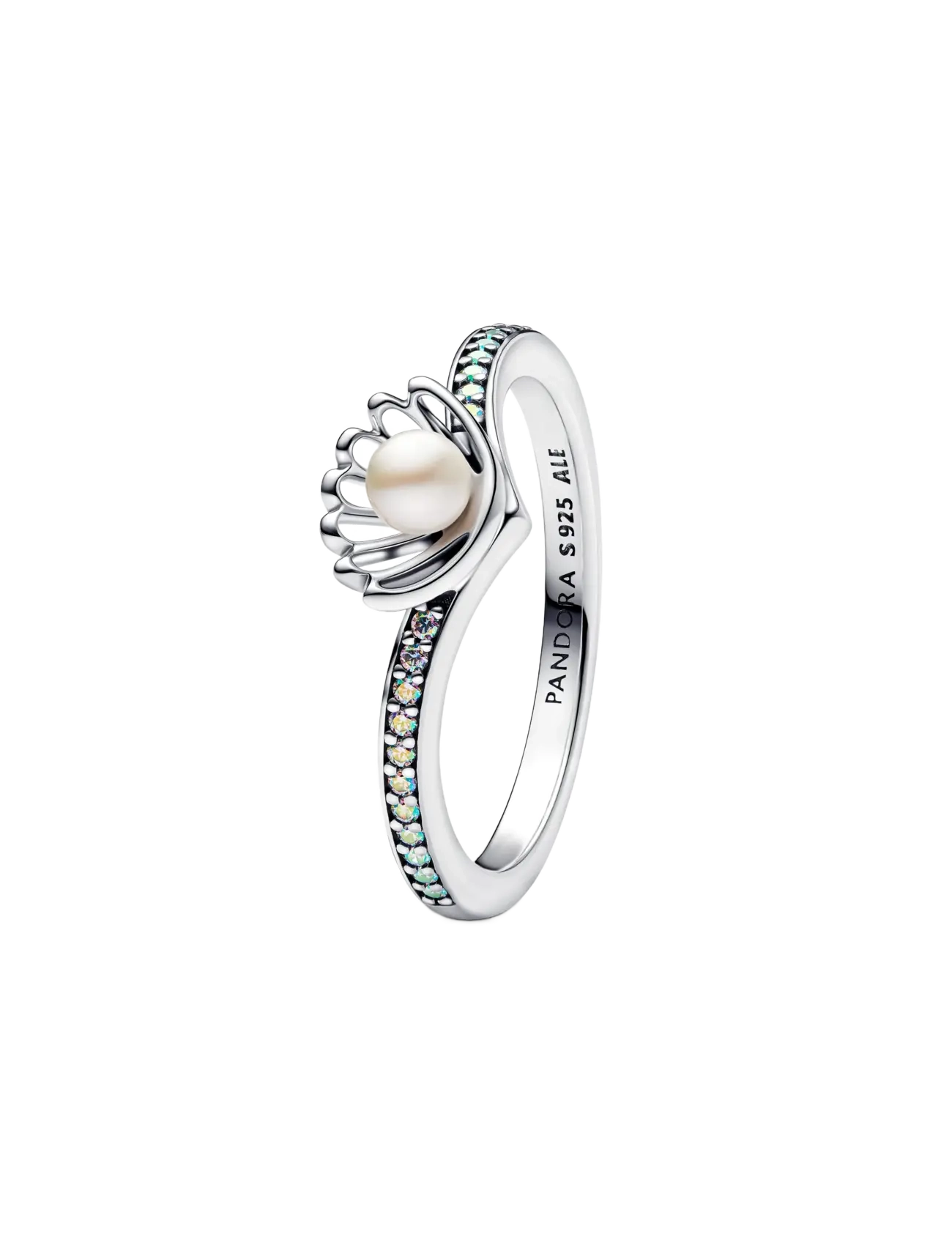 Disney Ariel sterling silver ring with treated white freshwater cultured pearl and aurora borealis c - WHITE