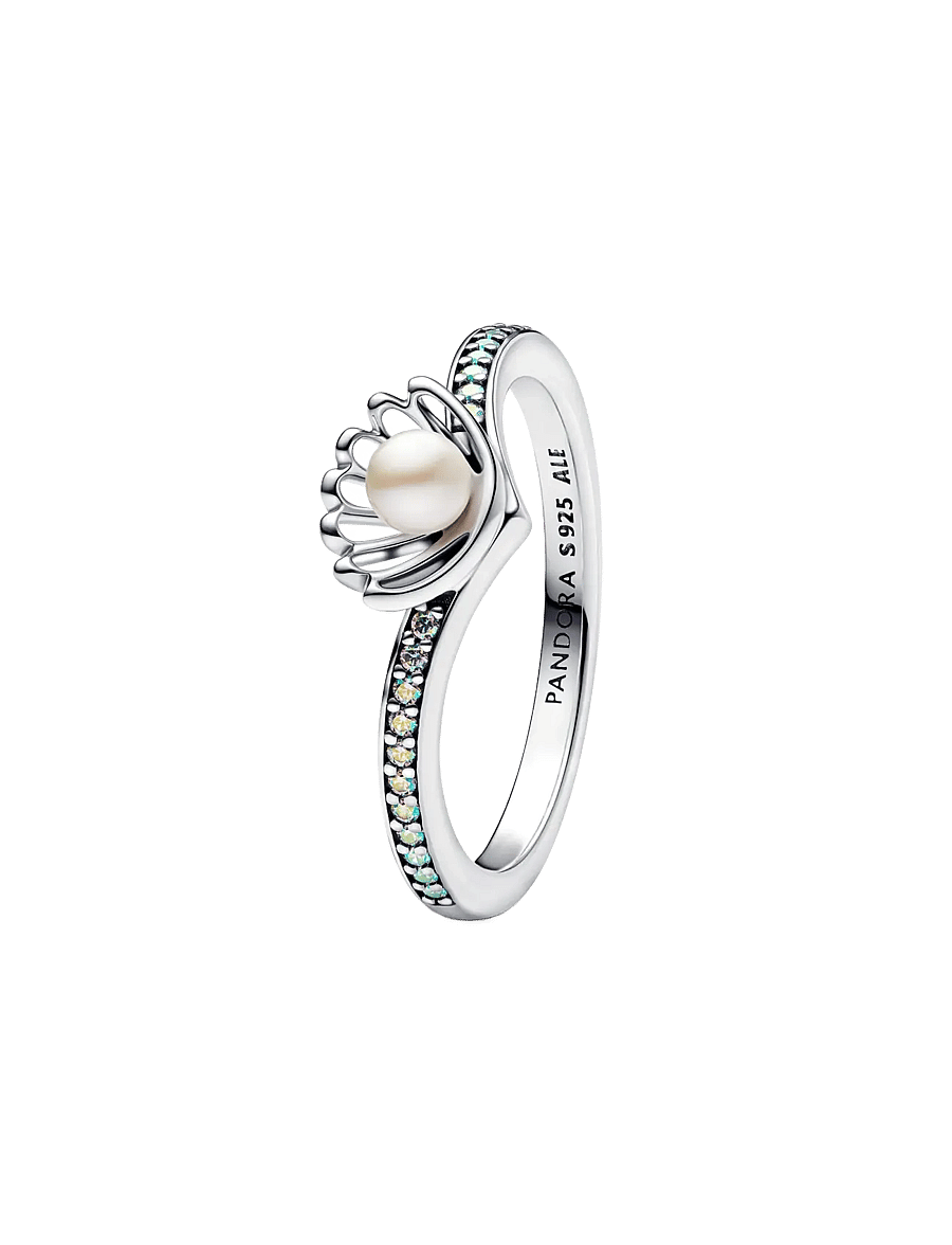 Pandora - Disney Ariel sterling silver ring with treated white freshwater cultured pearl and aurora borealis c - bagues - white - 1