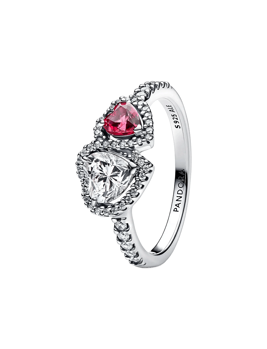 Pandora - Hearts sterling silver ring with cherries jubilee red crystal and clear cubic zirconia - bagues - red - 1