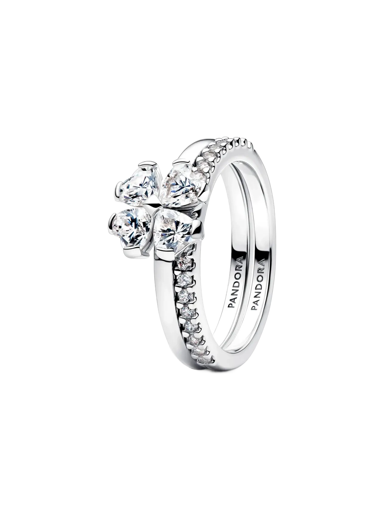 Pandora Sparkling Lucky Clover Splittable Ring - Festtøj - CLEAR / undefined