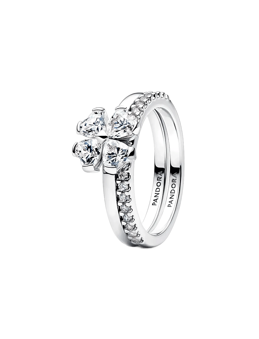 Pandora - Sparkling Lucky Clover Splittable Ring - ringe - clear - 1