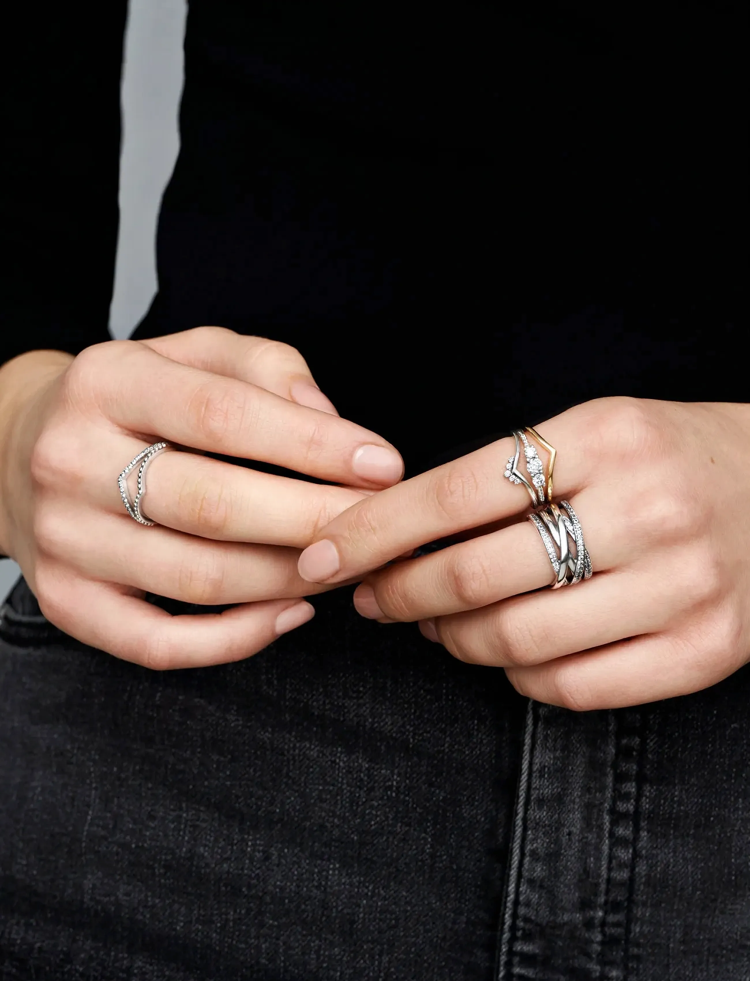 Pandora - Wishbone silver ring with clear cubic zirconia - ringer - clear - 3