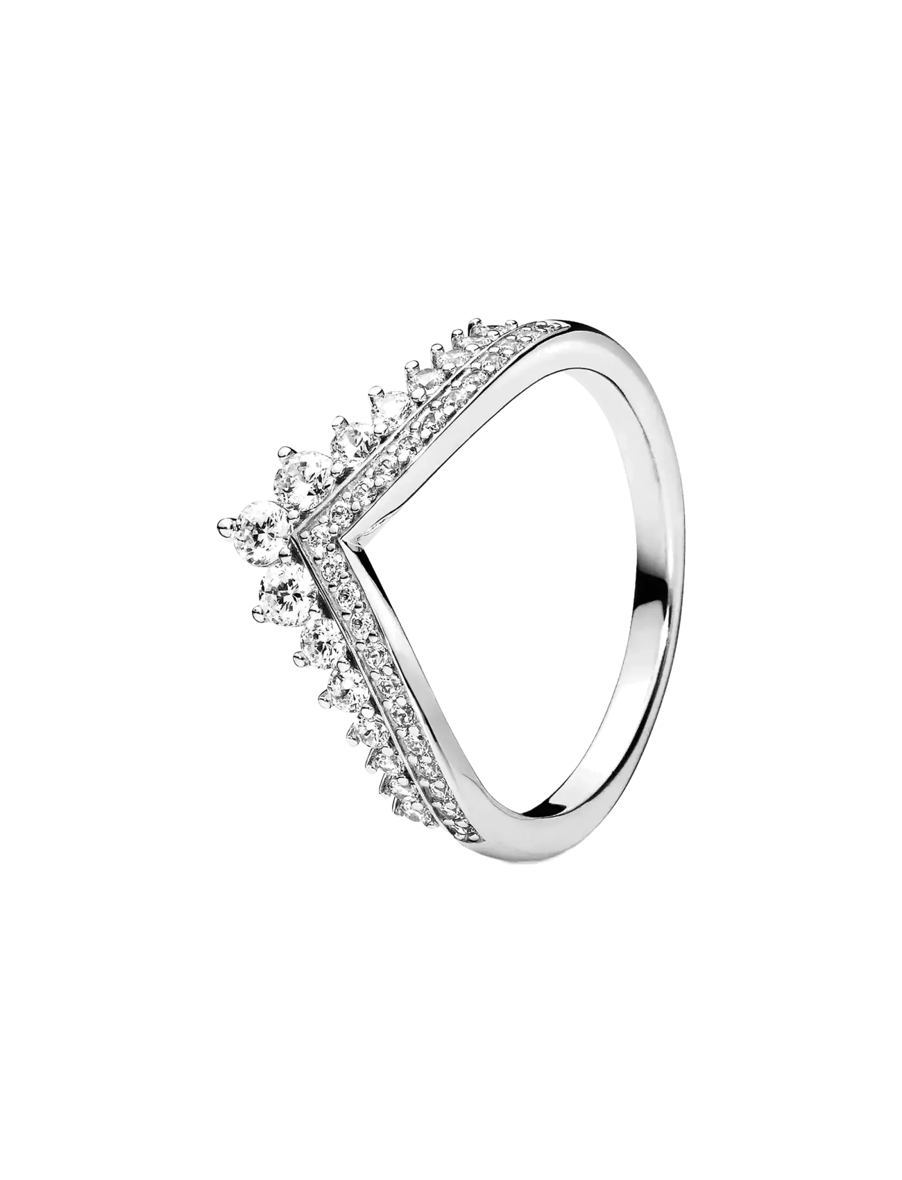 Tiara wishbone silver ring with clear cubic zirconia - CLEAR