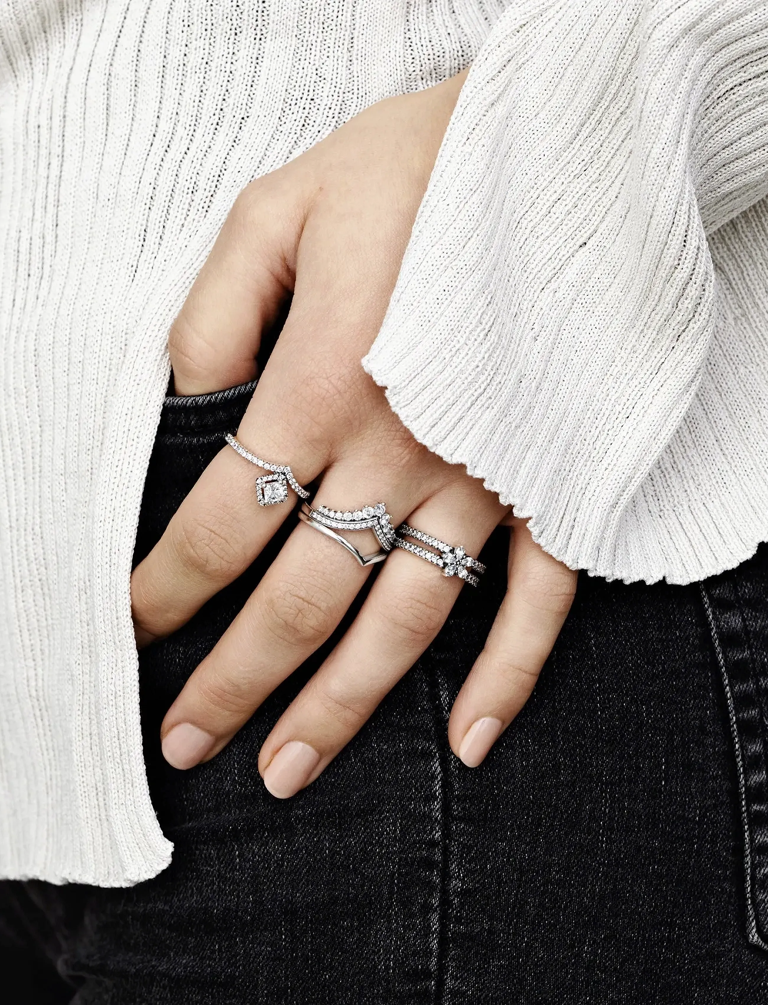 Pandora - Tiara wishbone silver ring with clear cubic zirconia - hringir - clear - 3