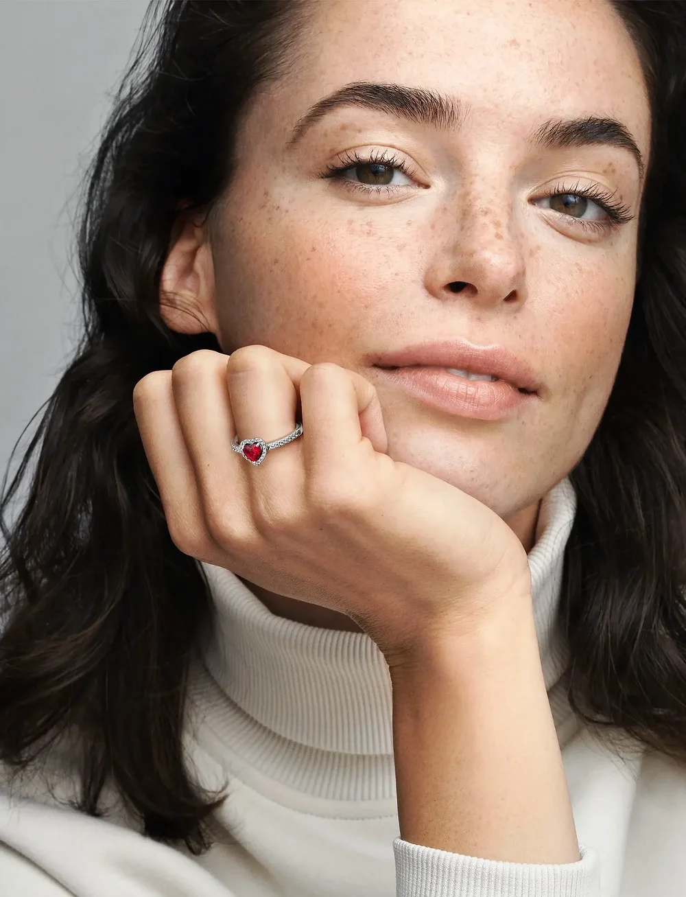 Pandora - Heart sterling silver ring with cherries jubilee red crystal and clear cubic zirconia - ringar - red - 0