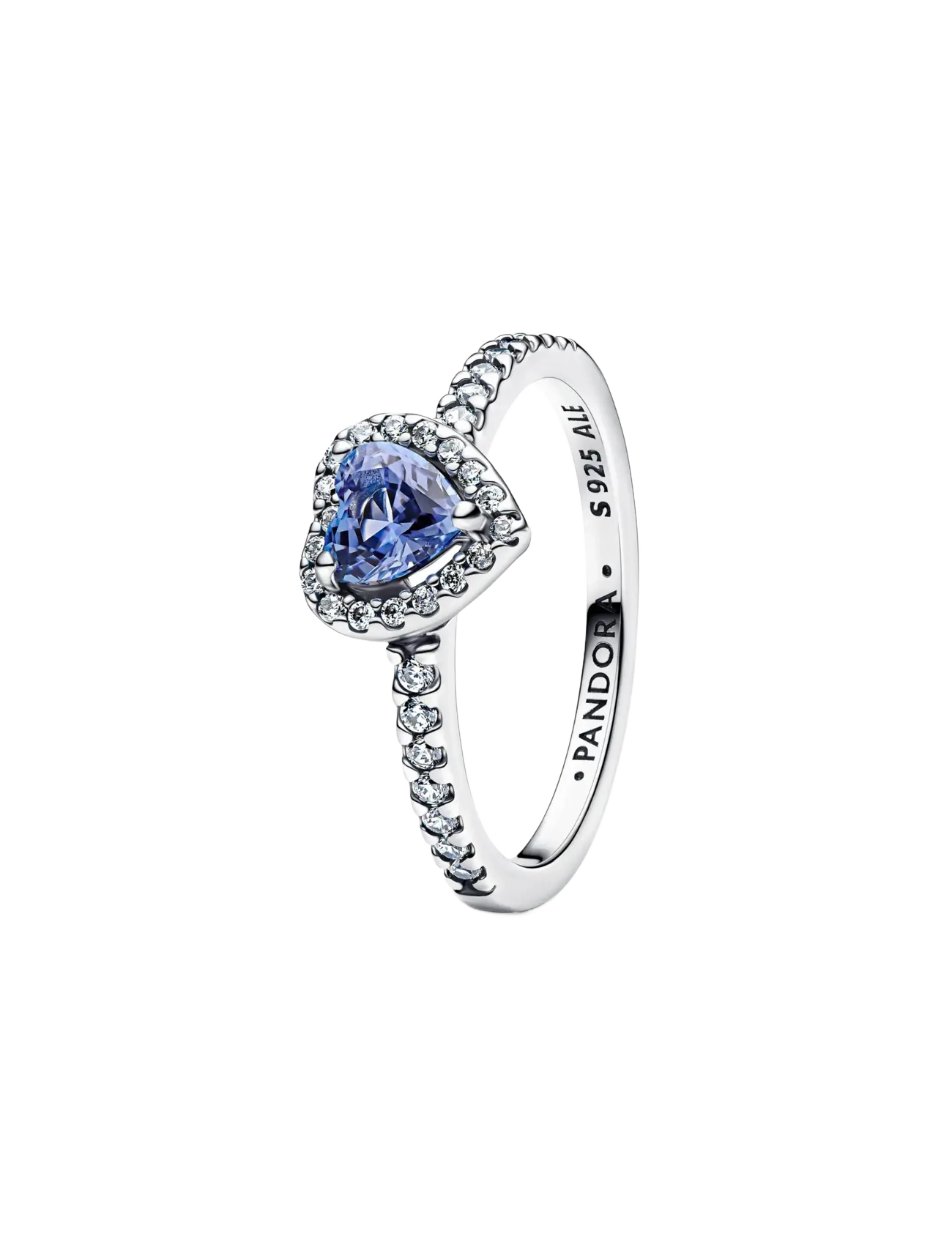 Heart sterling silver ring with cornflower blue crystal and clear cubic zirconia - BLUE