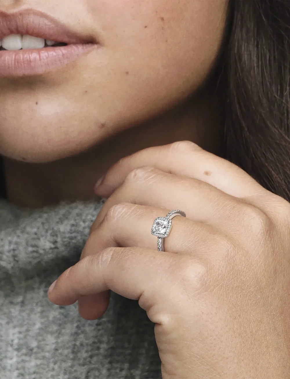 Pandora - Square sterling silver ring with clear cubic zirconia - sõrmused - clear - 2